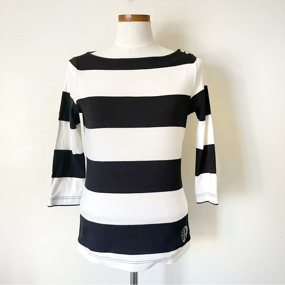 Tory Burch Nautical striped boat neck knit top size large preowned